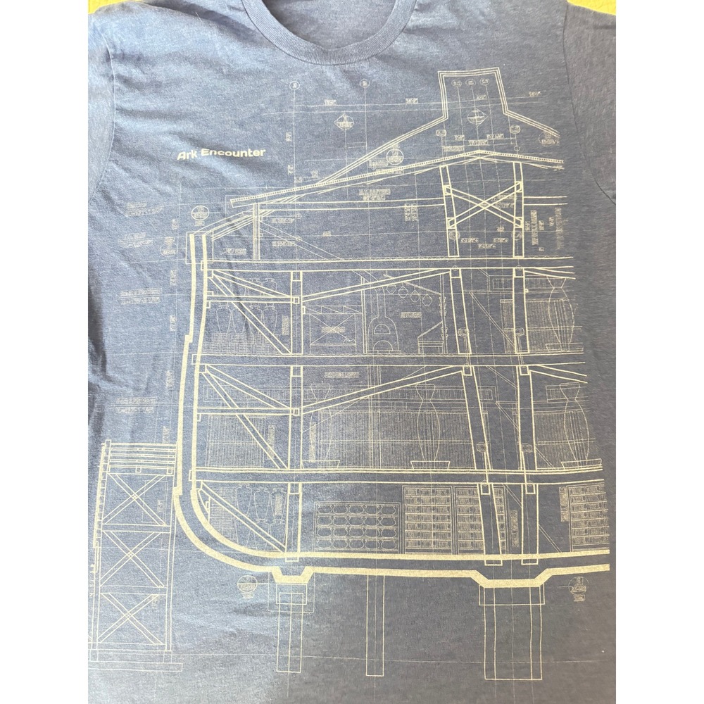 Ark Encounter Noah's Ark Blueprint Blue Graphic T Shirt Tultex Christian Tee - Picture 2 of 7
